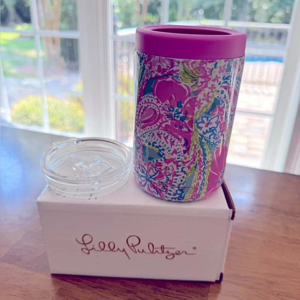 NWT Lilly Pulitzer Insulated Can Tumbler 11.8 oz Flock Full of Fun